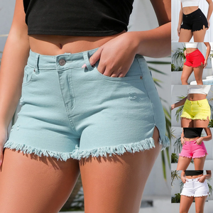 Short en denim sexy taille haute avec pompon, short en jean de couleur unie, fendu sur le côté, décontracté, Offre Spéciale 2025, vêtements d'été - Product Image 5