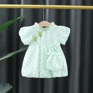 中国图案直底裙花卉设计夏季女婴连衣裙2023时尚1-3岁