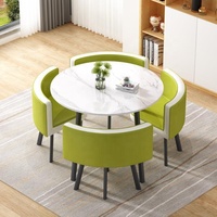 Ensemble de Combinaison Table à Manger Ronde MDF Bord Doré et 4 Chaises en Cuir PU, Vente en Gros Usine GEDO, pour Restaurant