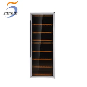 Sunnai 골드 공급 업체 옵션 럭셔리 상업용 대형 우드 랙 유리 도어 와인 셀러 냉장고