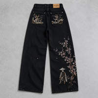 Fabricant de vêtements personnalisés OEM ODM : Jeans baggy pour hommes, coupe large, délavage noir, broderie graphique, pantalon en denim, streetwear