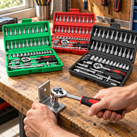 Jeu de clés à douilles métriques multifonctions 46 pièces, marque OEM GOF, modèle 46PCS, étui rigide rouge, kit d'outils de réparation automobile DIY