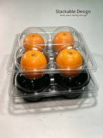 Boîte à fruits transparente écologique en gros, 4 compartiments, base carrée noire, conteneur en plastique PP/PET/PVC pour produits frais, supermarché