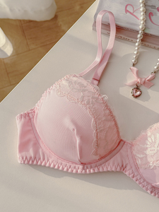 Conjunto de sujetador <span class=keywords><strong>push</strong></span>-up con aros y tanga para mujer, con ribete de encaje floral, tejido acanalado de elastano/poliéster y logo en la cintura. - Product Image 3