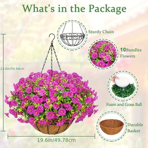 Flores Artificiales Colgantes Resistentes a los Rayos UV, Aptas para Exteriores, <span class=keywords><strong>Petunias</strong></span> Artificiales con Contenedor - Plantas Colgantes Realistas para Jardín - Product Image 3