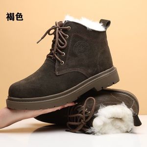 Men Snow Boots <b>Wool</b> Lined Fur Trim Thickened Cotton Padded Winter Shoes Front Laces Solid Color Coffee <b>Brown</b> Injection Sole - Product Image 3