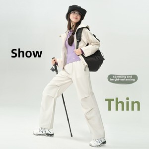 Pantalones de mujer de cintura alta, estilo parachute americano, con efecto arrugado, de pierna ancha, cortavientos, para senderismo y uso casual al aire libre, nueva colección Primavera Otoño 2025 - Product Image 1