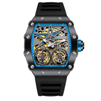 Montres automatiques de luxe ONOLA 6829 2025 à double tourbillon pour hommes, bracelet en silicone, montres mécaniques squelette tonneau