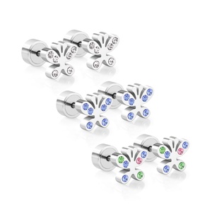 Boucles d'oreilles papillon en acier inoxydable avec diamants, fermoir à vis, pour femme - Product Image 2