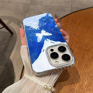 Funda de teléfono con diseño artístico estilo Instagram de ondas de agua y puntos de mariposa, adecuada para iPhone 17/16/15, funda protectora de cobertura total 1 - Product Image 2