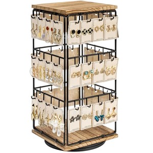 Wooden Jewelry Earring <b>Rotating</b> Storage Rack 3 Floors Multi Layer <b>Display</b> <b>Stand</b> For Home Or Store Use - Product Image 2