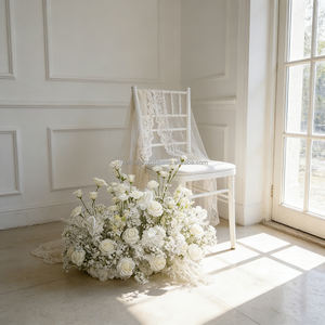 DKB Hot Sale Wedding Graduation Decoration 80cm White Rose Silk Plastic Artificial Flowers Real Touch Aisle Runner Floor Display - Product Image 1