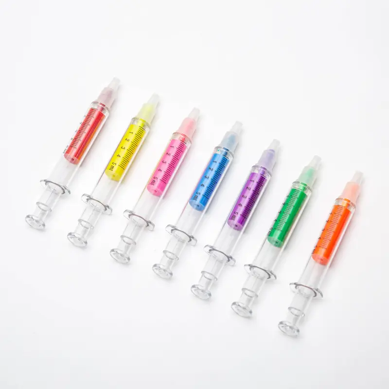 Syringe spidol jarum neon, spidol Multi warna, pena baru untuk perlengkapan sekolah murid