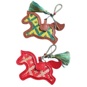 Handmade Pony Keychain Bamboo Leather Charm Cartoon Style Irregular Shape Red Green Color High Quality Bag Pendant - Product Image 5