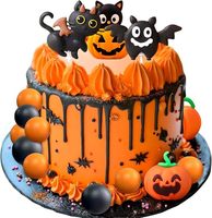 Set de 15 Adornos para Pastel de Halloween, Gato Volador, Murciélago, Calabaza, Linterna, Bola de Pastel Negra y Naranja, Decoración para Fiestas, Suministros de Decoración para Halloween