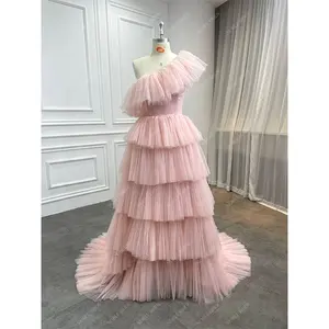 Stars One Shoulder Corset Ruffles Skirt Pink Evening Wear Prom Gown Girls Tulle Birthday Party Dresses for Women