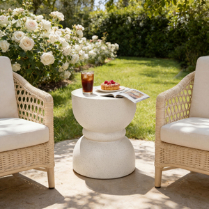 Mesa Auxiliar de Hormigón para Exteriores, Taburete Decorativo Redondeado para Jardín, Uso en Interiores y Exteriores - Product Image 2