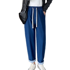 Nouveauté Pantalon Harem ample et respirant à taille haute en tissu de coton vintage, longueur totale, uni, pour femmes - Product Image 1