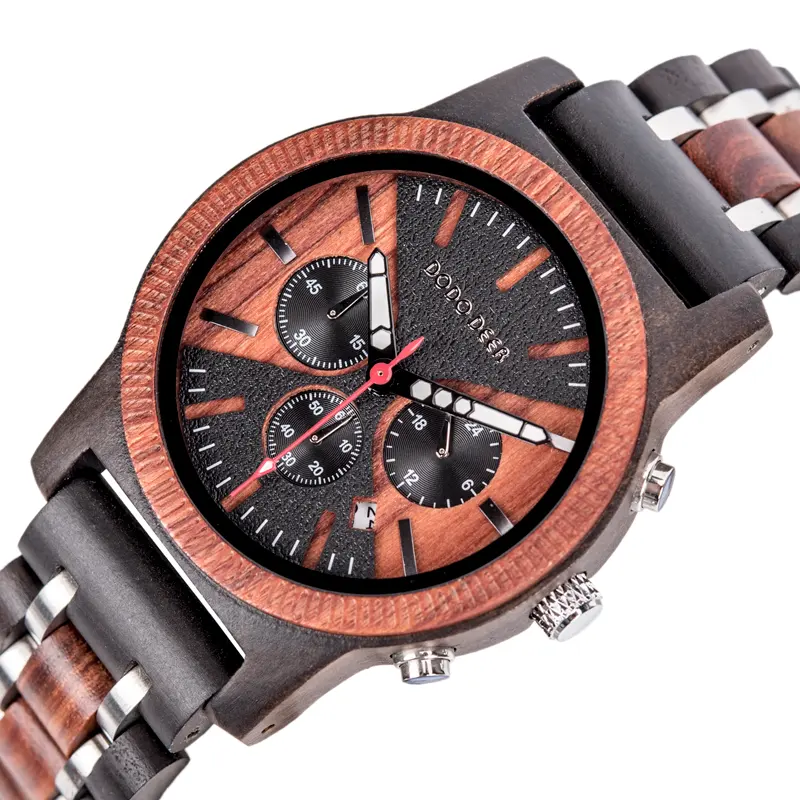 DODO DEER 2022 Dopshipping Cronógrafo Relojes Madera Árbol Reloj Auto Fecha Característica Cuarzo Grabado 2020 Vidrio Redondo Madera para Hombres