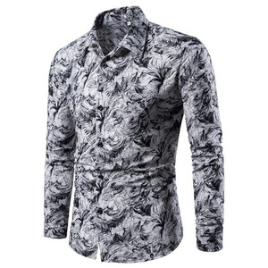 Autunno e inverno camicia da uomo con stampa Casual a maniche lunghe Slim Fit maschile abito sociale per gli uomini - Product Image 1