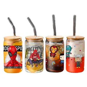Avengers örümcek adam kaptan amerika UV DTF kupası Wrap karikatür süper kahraman demir adam kupası Wrap transferi Sticker için 16OZ cam bardaklar