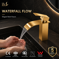 Robinet de lavabo cascade en acier inoxydable SUS304, finition or brossé, mitigeur de salle de bain pour projets de villas, fournisseur de projets sur mesure