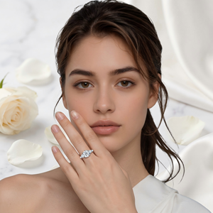 Anillo de Compromiso de <span class=keywords><strong>Plata</strong></span> <span class=keywords><strong>S925</strong></span> Chapado en Oro de 18K con Tres Diamantes Cultivados en Laboratorio, Certificado IGI, Claridad VVS1 de 1.5CT para Mujer - Product Image 6