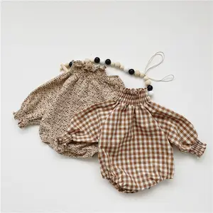 Ins printemps automne nouveau-né infantile bébé fille Floral Plaid manches longues coton body bébé barboteuse vêtements