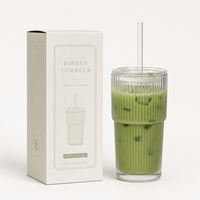Gobelet à matcha en verre avec paille et couvercle, transparent, pour matcha glacé, latte, thé, café, smoothies, boissons froides, gobelet portable