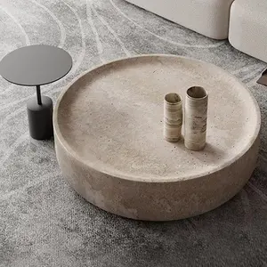 wabi-sabi style round shape stone material home furniture side table coffee table for living room