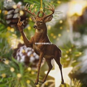 Funny <b>Deer</b> Buck Fukin' Finger Christmas Hanging Ornament Plastic Full Color Hand <b>Painted</b> Festival Decor - Product Image 3