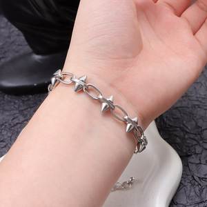 Studded Spike Chain Necklace <b>Bracelet</b> <b>Set</b> Zinc Alloy Geometric Fashion Jewelry Unisex Streetwear Accessory - Product Image 4