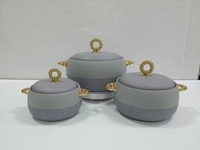 Lot de 3 casseroles isothermes 1L, 2L, 3.5L à double paroi, empilables, avec poignée dorée géométrique, pour maintien au chaud des aliments, idéal pour l'Aïd musulman et les rassemblements africains