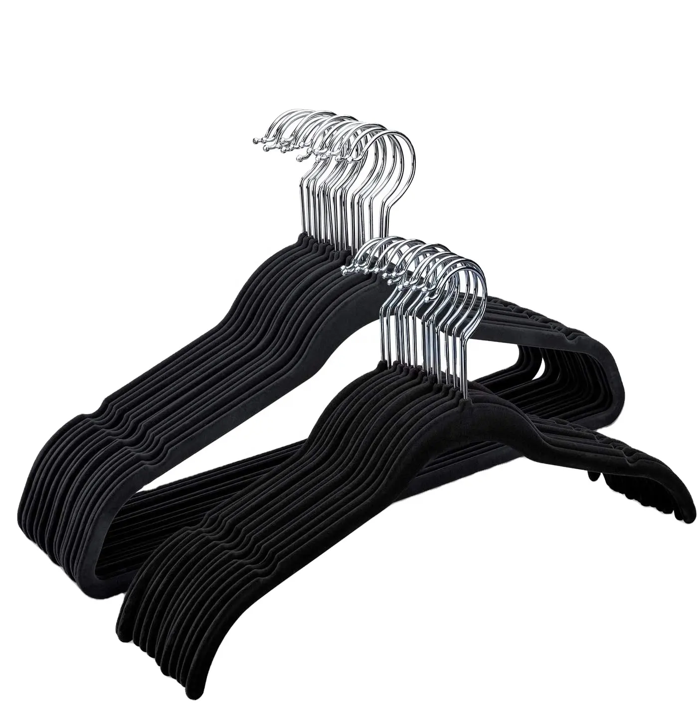 Perchas abiertas de terciopelo de diseño moderno, antideslizantes, color negro claro, de lujo