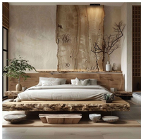 Wabi-Sabi-Stil Vintage Natürliches Hotel-Villa Innenraum Schlafzimmermöbel Kampferbaum Doppelbett mit Verwitterter Plattform aus Massivholz