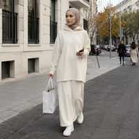 Hoodie en coton modeste pour femme, manches longues, blanc uni, vêtements musulmans, automne-hiver, vêtements décontractés et sportifs