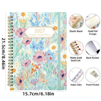 Agenda hebdomadaire et mensuel 2027, carnet de notes, papier couché fantaisie à fleurs, couverture rigide, format A5, 140 pages, avec bande élastique, cadeaux d'entreprise