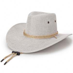 Sombreros de sol de lino para hombre, estilo vaquero, con ala ancha, para primavera y verano, protección solar, para playa - Product Image 3