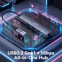 USB-C Hub 3 USB 3.0 + RJ45 Gigabit Ethernet Adapter 5Gbps Aluminium Alloy untuk Laptop MacBook OEM Grosir