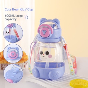 Customized Minimalist Plastic Water Cup, Outdoor Portable Cartoon <b>Couple</b> Cup with Bouncing Lid and Straw - Product Image 3