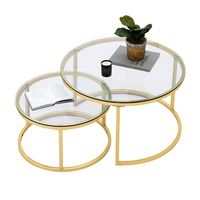 Ensemble gigogne de 2 tables d'appoint pour salon Table d'appoint en verre pour chambre à coucher Table basse moderne