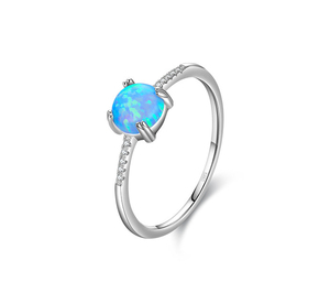 blue <b>Opal</b> <b>Ring</b> 925 Sterling <b>Silver</b> Prong Setting Rhodium Plated Women's Classic Engagement Gemstone <b>Ring</b> - Product Image 1