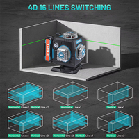Niveau laser vert extérieur Biyoti BYT-4E, 16 lignes, 4D, auto-nivelant, multifonction, affichage LCD, appareil de mesure