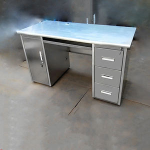 Bureau en acier Bureau d'ordinateur de bureau Tiroir en fer avec serrure Bureau de médecin finance table de travail en acier inoxydable - Product Image 5