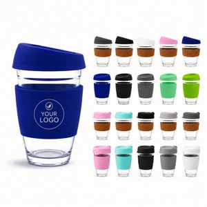 Gobelet en silicone réutilisable personnalisé 8 oz 12 oz avec logo, cadeau promotionnel idéal pour les entreprises, tasse à café en verre - Product Image 1