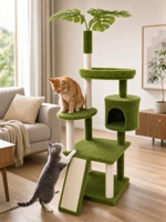 Arbre à chat en velours style naturel, tour à gratter en sisal, structure d'escalade multi-niveaux en peluche durable pour chats d'intérieur, en carton