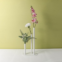 Vase à fleurs MAXERY de luxe à tige longue, pour anniversaire, en aluminium, décoration contemporaine pour la maison, blanc or, vase à trois têtes