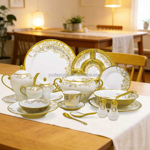 Juego <span class=keywords><strong>de</strong></span> Vajilla <span class=keywords><strong>de</strong></span> Porcelana <span class=keywords><strong>de</strong></span> Lujo, Nuevo <span class=keywords><strong>de</strong></span> Fábrica, 63 Piezas, Redondo, con Diseño Impreso y Bañado en Oro, Vajilla <span class=keywords><strong>de</strong></span> Cerámica al por Mayor - Product Image 1