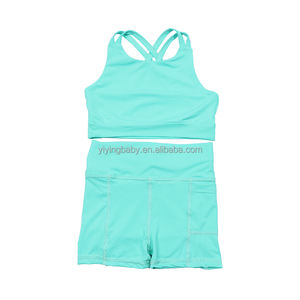 Custom Logo <strong>Girls</strong> Sports Wear Sleeveless Bra And <strong>Shorts</strong> Gym Outfit Elastic Solid Color Yoga Workout Set For Sports Exercise - Product Image 5