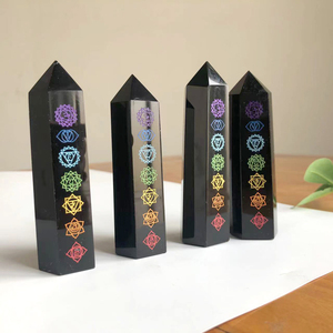Vente flash - Tour en obsidienne noire à motif des sept chakras, cristal de guérison naturelle pour la décoration de la maison - Product Image 5